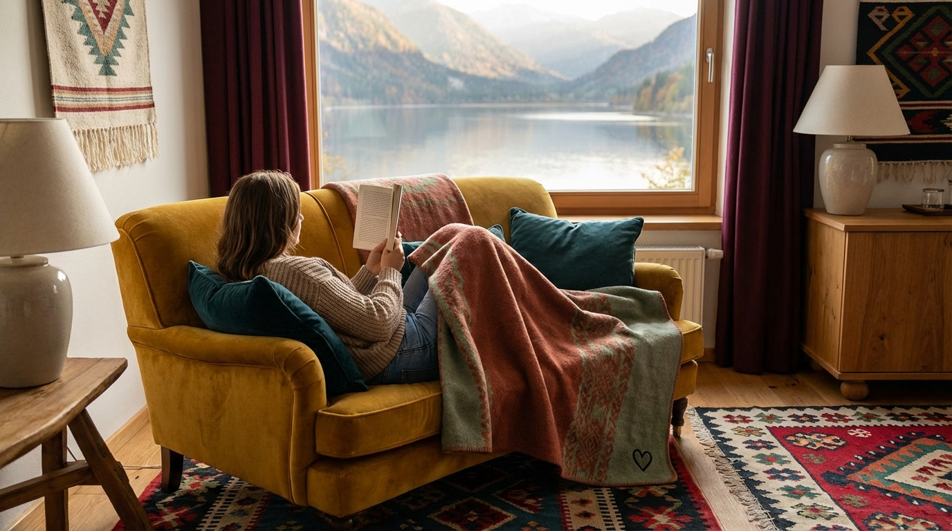 Gast liest in ruhigem Hotelzimmer