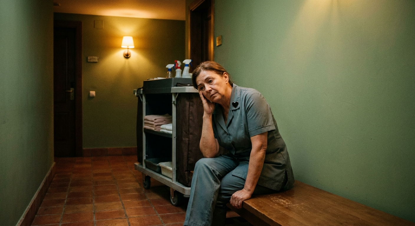 Hotelmitarbeiterin im leeren Korridor